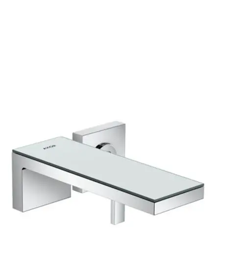 Einhebel-Waschtischmischer von AXOR, Unterputz montiert, mit rechteckigem Auslauf aus Chrom und Spiegelglas. Minimalistisches Design für Wandmontage.